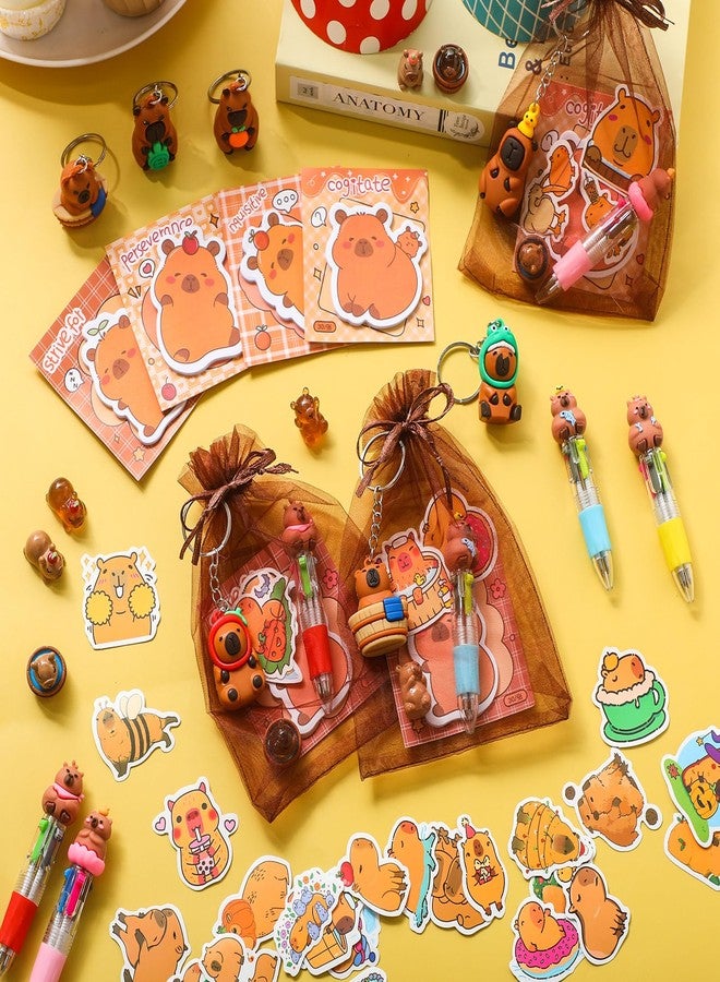 Nosiny 106 Pcs Capybara Party Favors Birthday Decorations Include Capybara 4 in 1 Ballpoint Pens Keychain Sticky Note Resin Figurines Stickers Organza Bags for Goodies Bags Stuff Classroom Rewards - Image 2