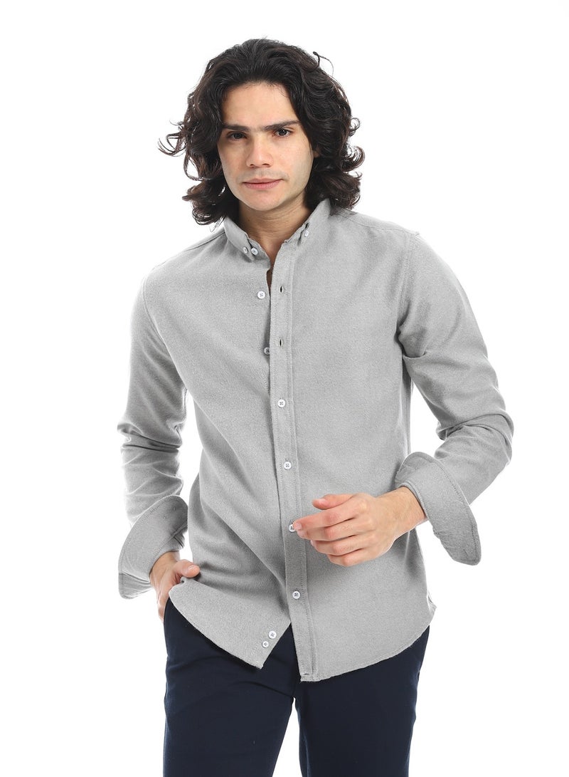 Andora Brushed Cotton Comfort Shirt_Grey - Image 1