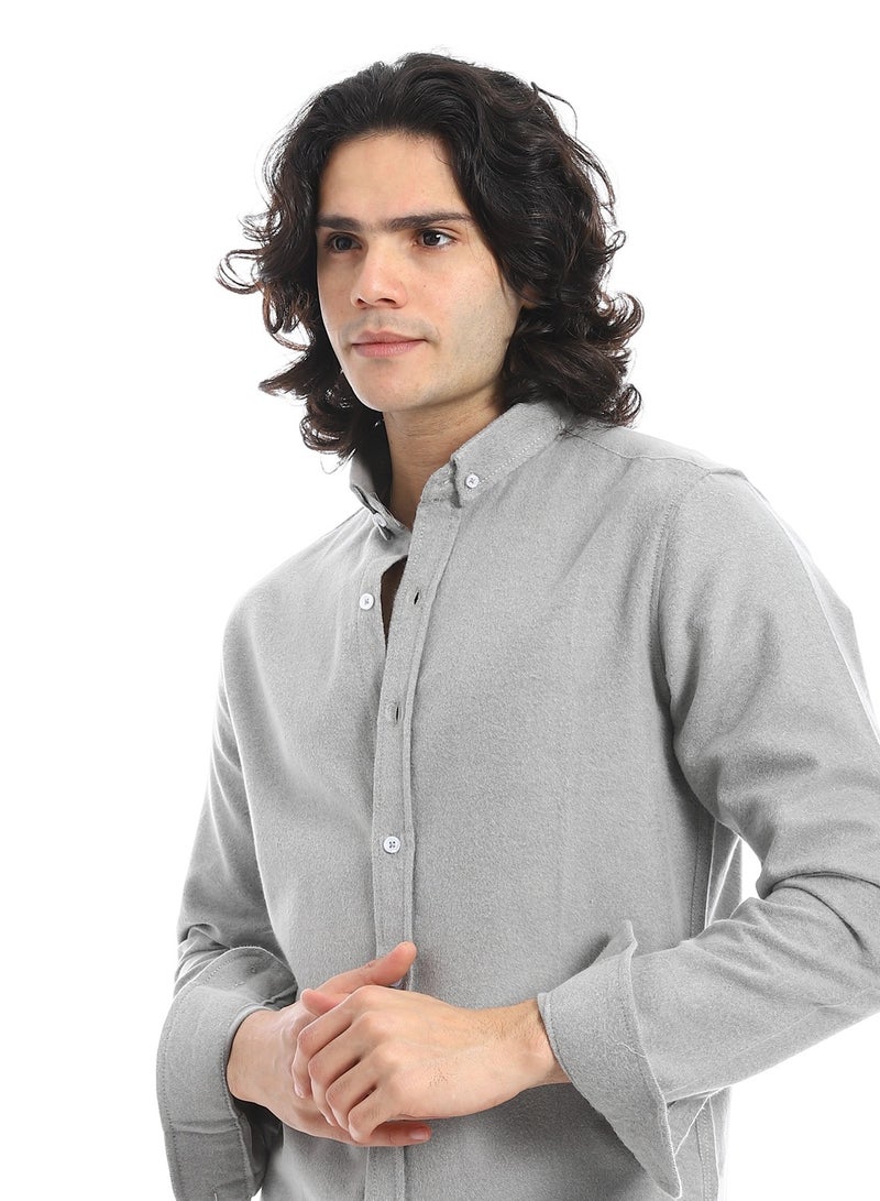 Andora Brushed Cotton Comfort Shirt_Grey - Image 4