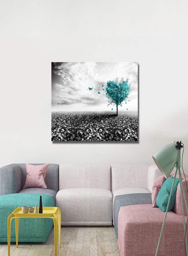 Derkymo Black and White Picture Prints Teal Heart-shaped Tree Wall Painting Love Tree Canvas Art Contemporary Home Decoration Stretched and Framed Ready to Hang 20 x 30 Inches - Image 3