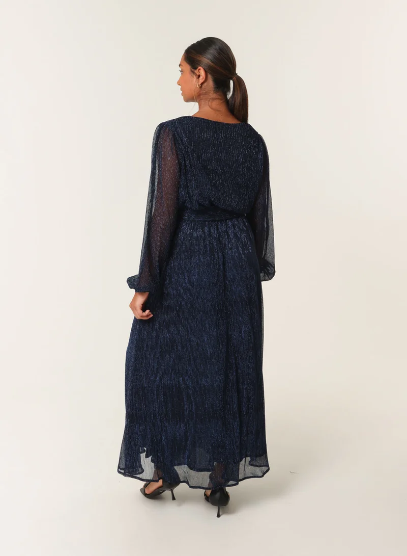 بلو فانيلا فستان معدني ملفوف