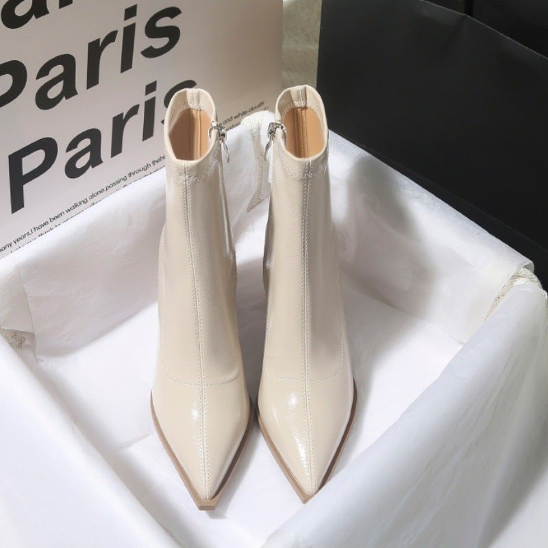 Elegant French Pointed High Heels Women'S Korean Style Small Ankle Boots Style Small Short Boots With Thick Heel - Image 1
