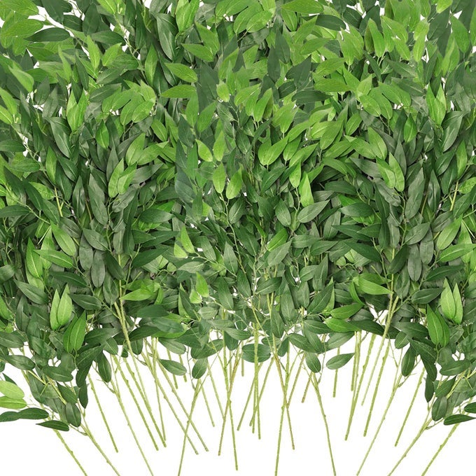 Artificial Italian Ruscus Greenery Stems Faux Green Leaf Garland Branches Hanging Greenery Spray for Wedding Bouquet Arch Table Centerpiece Home Decor Green40 Pack