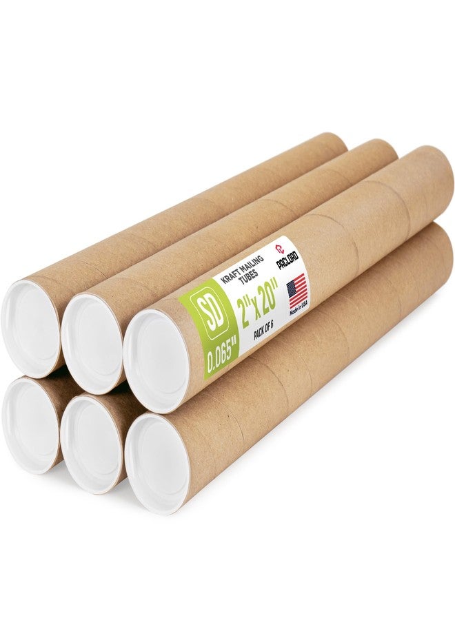 Paclord 2" x 20" Reinforced Kraft Paper Mailing Tube, Pack of 6 Tubes with 12 Caps – Secure USPS Approved Poster Tube – Made in USA Cardboard Tube for Shipping and Storing Posters, Prints, Artwork - Image 1