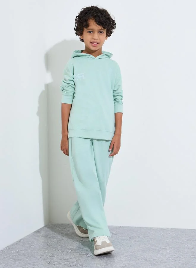 Styli Boys Mint Green Slogan Print Oversized Hoodie and Joggers Set