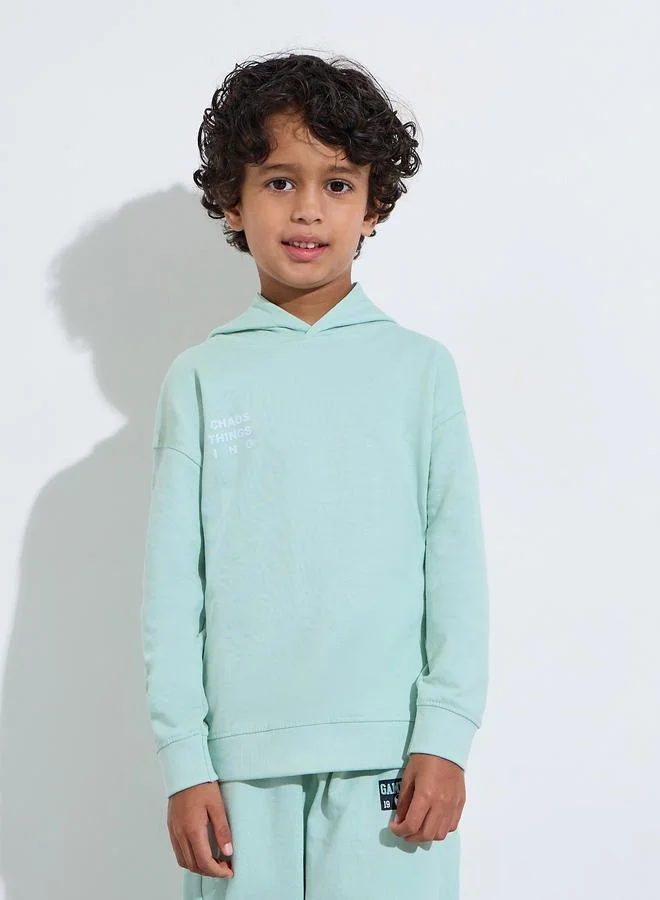 Styli Boys Mint Green Slogan Print Oversized Hoodie and Joggers Set