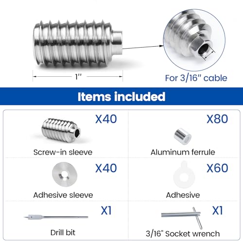 Muzata [Patent] Muzata 40 Pack 3/16" Invisible Cable Railing Kit Hardware Swage Lag Screw Hidden for 4x4 6x6 8x8 Wood Posts T316 Stainless Steel Deck Cable Railing System 20 Pairs CR99 - Image 2
