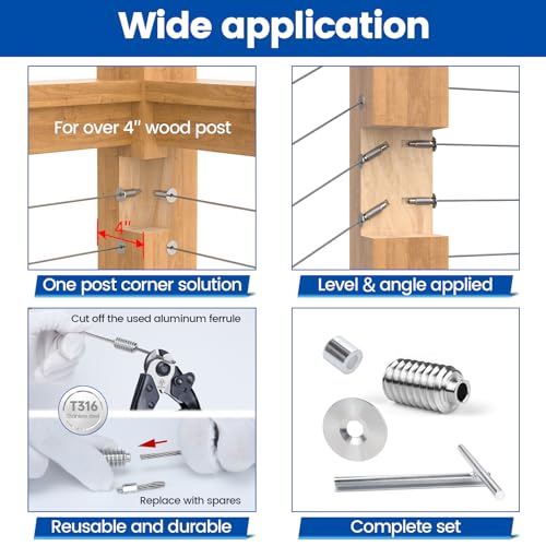 Muzata [Patent] Muzata 40 Pack 3/16" Invisible Cable Railing Kit Hardware Swage Lag Screw Hidden for 4x4 6x6 8x8 Wood Posts T316 Stainless Steel Deck Cable Railing System 20 Pairs CR99 - Image 3