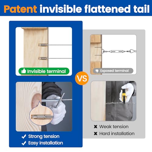 Muzata [Patent] Muzata 40 Pack 3/16" Invisible Cable Railing Kit Hardware Swage Lag Screw Hidden for 4x4 6x6 8x8 Wood Posts T316 Stainless Steel Deck Cable Railing System 20 Pairs CR99 - Image 5