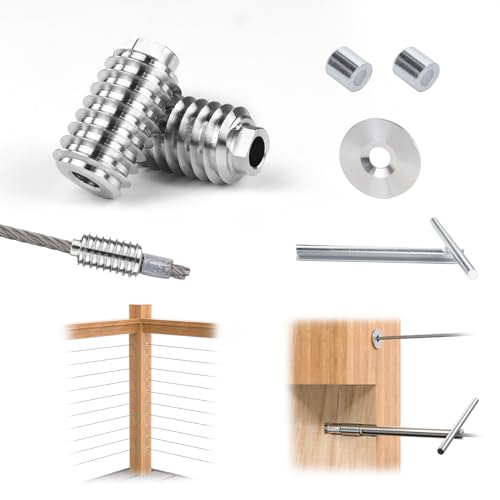 Muzata [Patent] Muzata 40 Pack 3/16" Invisible Cable Railing Kit Hardware Swage Lag Screw Hidden for 4x4 6x6 8x8 Wood Posts T316 Stainless Steel Deck Cable Railing System 20 Pairs CR99 - Image 1