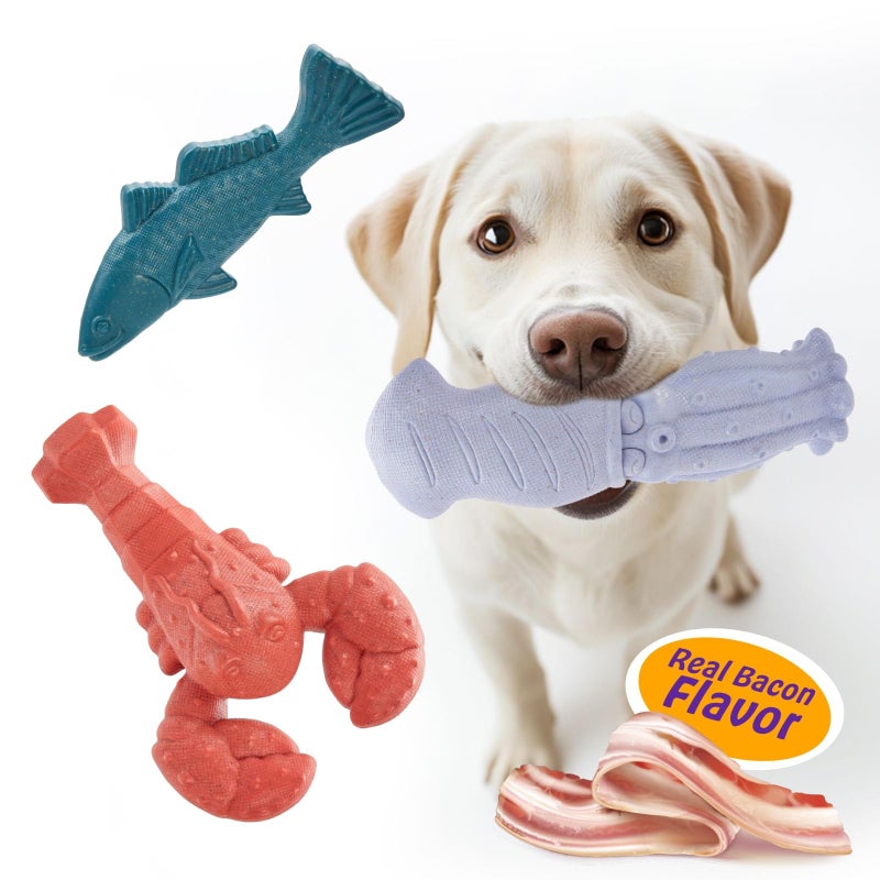 Kimee Dog Toys for Aggressive Chewers 3 Pack Indestructible Dog Chew Toys Super Chewer Toys with Tough Nylon Bacon Flavor for All Breed Sizes Teeth Cleaning Training Boredom Relief - Image 2