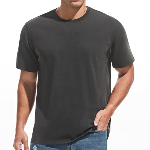 VEIISAR Men's Heavy Weight Crew Neck 100% Cotton T-Shirt - 250g/m² Thick Distressed Washed T-Shirts for Men （T2CS Black L） - Image 1
