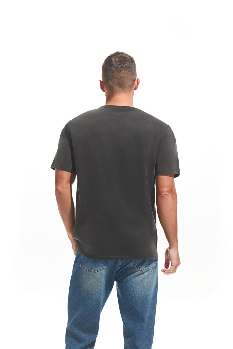 VEIISAR Men's Heavy Weight Crew Neck 100% Cotton T-Shirt - 250g/m² Thick Distressed Washed T-Shirts for Men （T2CS Black L） - Image 2