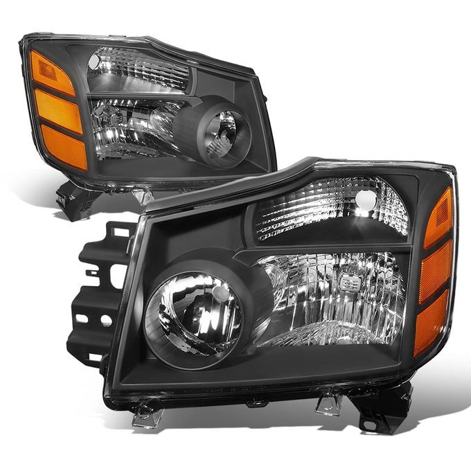 Halogen Model Factory Style Headlights Assembly Compatible With Nissan Titan Armada 0415 Driver And Passenger Side Black Housing Amber Corner