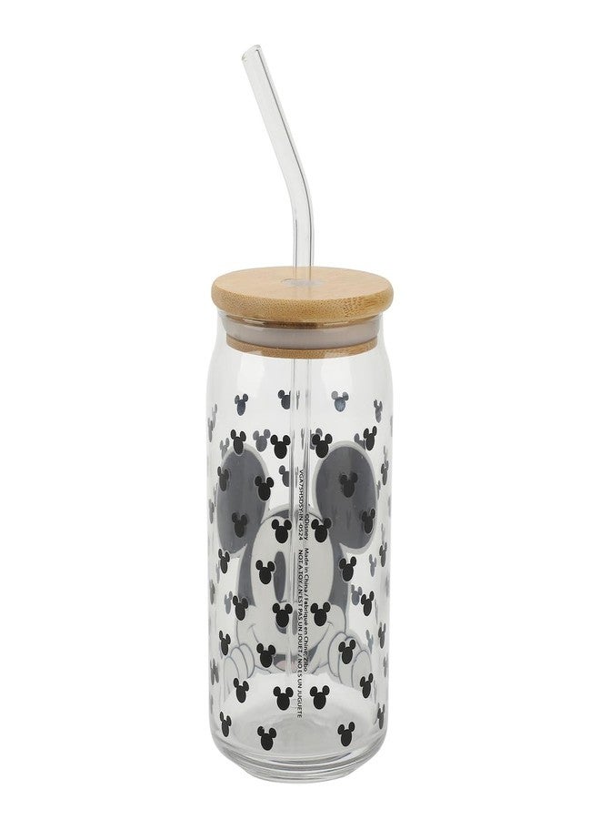 Bioworld Disney Mickey Mouse Big Face 15 Oz Glass Bottle With Straw & Lid - Image 4