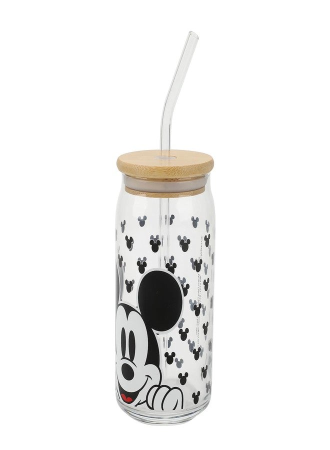 Bioworld Disney Mickey Mouse Big Face 15 Oz Glass Bottle With Straw & Lid - Image 3