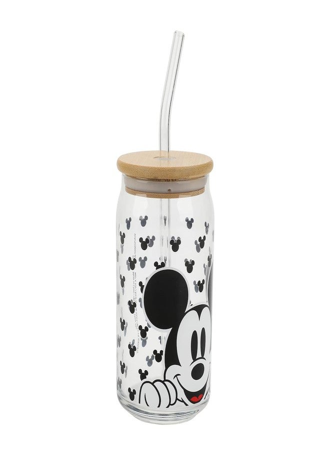 Bioworld Disney Mickey Mouse Big Face 15 Oz Glass Bottle With Straw & Lid - Image 2