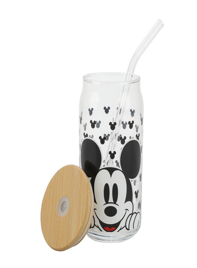 Bioworld Disney Mickey Mouse Big Face 15 Oz Glass Bottle With Straw & Lid - Image 5
