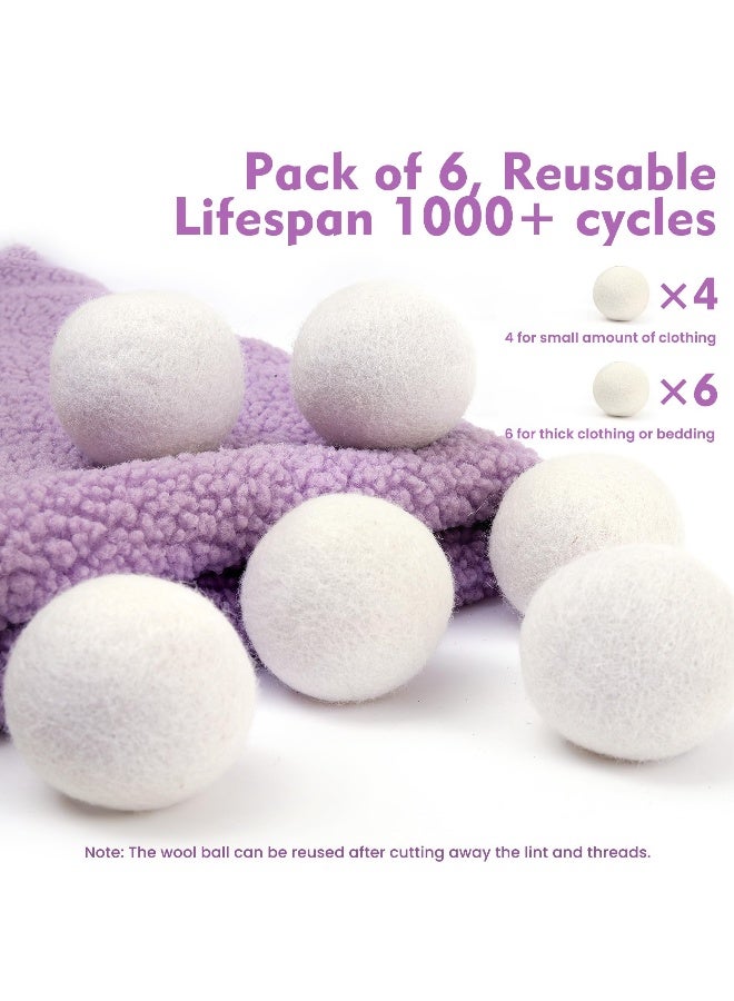 Wool Dryer Balls 6 Pack, Laundry Reusable Reduce Clothing Wrinkles, Wool Balls for Dryer, Natural Fabric Softener, New Zealand Wool, Saving Drying Time, Lint Free, Anti Static, Dryer Balls for Dryers  - Image 2