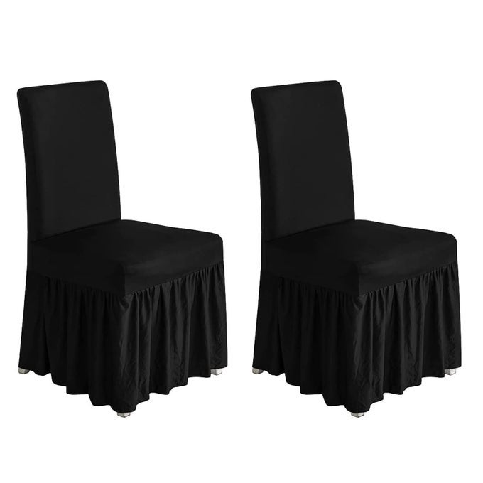 CHAIR COVERS FOR DINING ROOM SET OF 2 STRETCH CHAIR SLIPCOVERS WITH SKIRT FOR KITCHEN SEAT PROTECTORS WEDDING BANQUET DECOR KIDS PETS SPANDEX FABRIC WASHABLE 2PCS BLACK