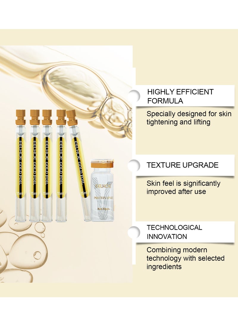 EELHOE Protein Thread Lifting Set - Soluble Protein Thread with Nano Gold Essence, Absorbable Collagen for Face Lift, Reverse Collagen Serum for Smoothing, Firming, and Moisturizing-GOLDEN LIQUID:15ML*5，PROTEIN THREAD*20  - Image 4