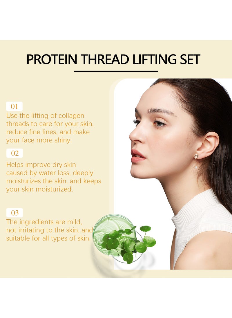 EELHOE Protein Thread Lifting Set - Soluble Protein Thread with Nano Gold Essence, Absorbable Collagen for Face Lift, Reverse Collagen Serum for Smoothing, Firming, and Moisturizing-GOLDEN LIQUID:15ML*5，PROTEIN THREAD*20  - Image 5