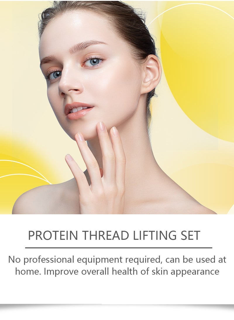 EELHOE Protein Thread Lifting Set - Soluble Protein Thread with Nano Gold Essence, Absorbable Collagen for Face Lift, Reverse Collagen Serum for Smoothing, Firming, and Moisturizing-GOLDEN LIQUID:15ML*5，PROTEIN THREAD*20  - Image 3