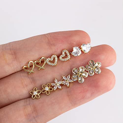 ALEXCRAFT Small Gold Stud Earrings 6 Pairs Cute Stud Earrings for Women Cubic Zirconia Earring Studs 14k Gold Plated Heart Earing for Women Hypoallergenic Pack - Image 5