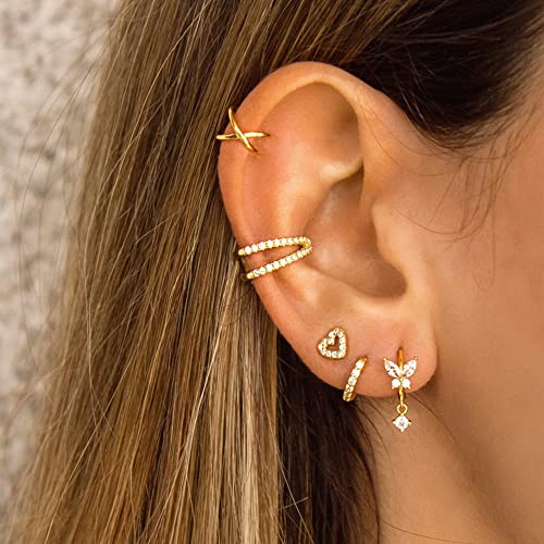ALEXCRAFT Small Gold Stud Earrings 6 Pairs Cute Stud Earrings for Women Cubic Zirconia Earring Studs 14k Gold Plated Heart Earing for Women Hypoallergenic Pack - Image 2