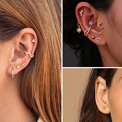 ALEXCRAFT Small Gold Stud Earrings 6 Pairs Cute Stud Earrings for Women Cubic Zirconia Earring Studs 14k Gold Plated Heart Earing for Women Hypoallergenic Pack - Image 3