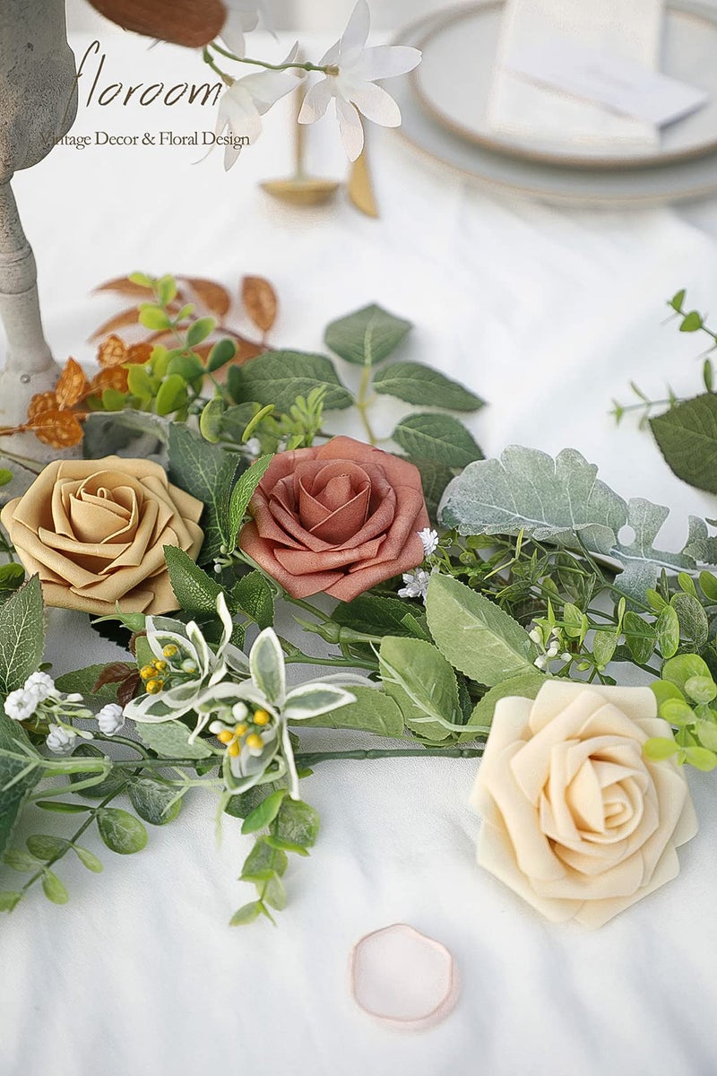 Floroom Artificial Flowers 25pcs Real Looking Burnt Orange Ombre Colors Foam Fake Roses with Stems for DIY Wedding Bouquets Bridal Shower Centerpieces Floral Arrangements Party Tables Home Decorations - Image 5