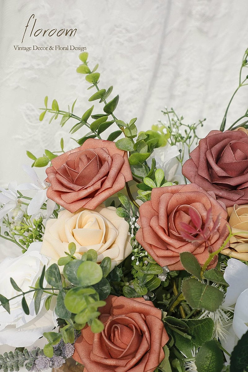 Floroom Artificial Flowers 25pcs Real Looking Burnt Orange Ombre Colors Foam Fake Roses with Stems for DIY Wedding Bouquets Bridal Shower Centerpieces Floral Arrangements Party Tables Home Decorations - Image 2