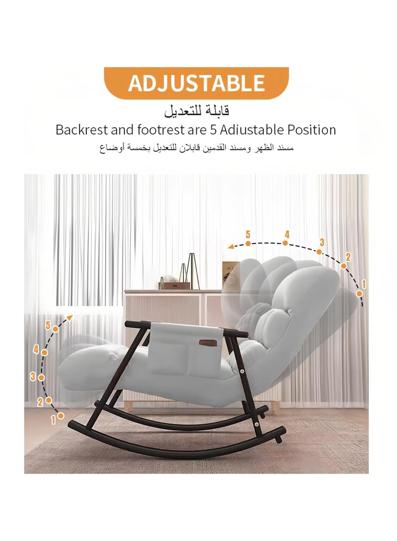 رات سو كرسي هزاز قابل للتعديل مسند ظهر ناعم مع جيب جانبي لغرفة المعيشة غرفة نوم شرفة كرسي هزاز حديث للاسترخاء -قابل للتعديل إلى 5 أوضاع، مثالية للاسترخاء في المنزل أو في الحديقة - Image 5