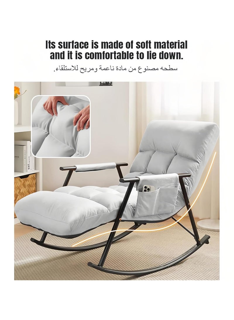 رات سو كرسي هزاز قابل للتعديل مسند ظهر ناعم مع جيب جانبي لغرفة المعيشة غرفة نوم شرفة كرسي هزاز حديث للاسترخاء -قابل للتعديل إلى 5 أوضاع، مثالية للاسترخاء في المنزل أو في الحديقة - Image 4