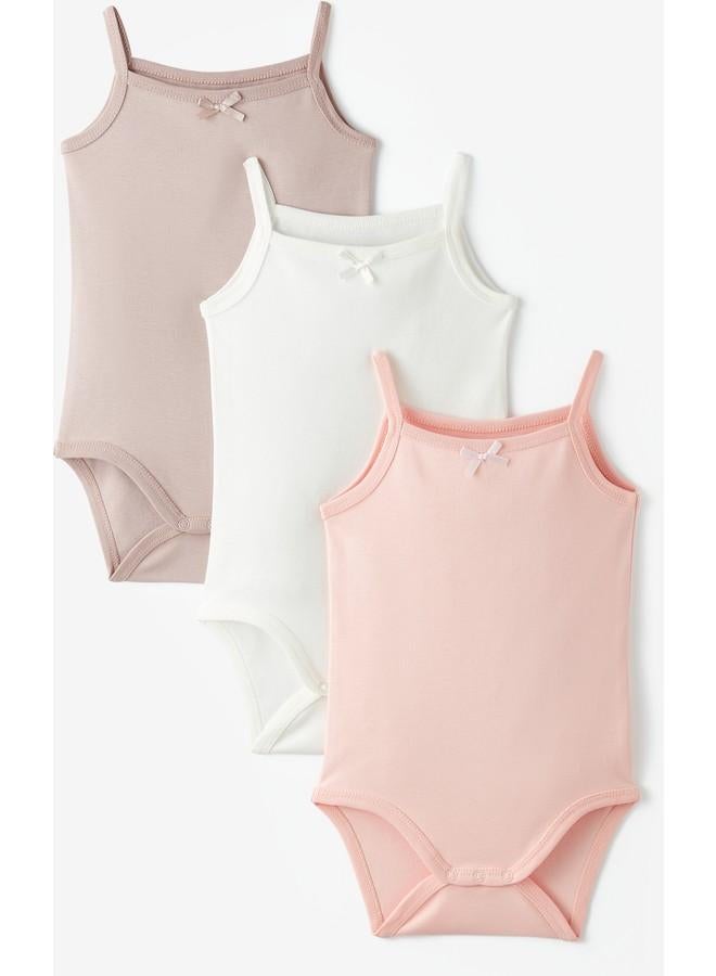 JUNE June Baby Girl 3-Pack Rope Suspender Interlock  Bodysuit Pink - Ecru - Dark Powder - Image 1