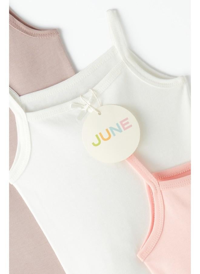 JUNE June Baby Girl 3-Pack Rope Suspender Interlock  Bodysuit Pink - Ecru - Dark Powder - Image 3