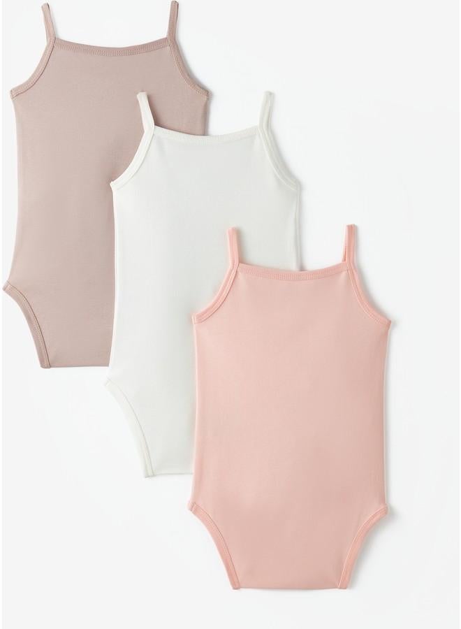 JUNE June Baby Girl 3-Pack Rope Suspender Interlock  Bodysuit Pink - Ecru - Dark Powder - Image 2