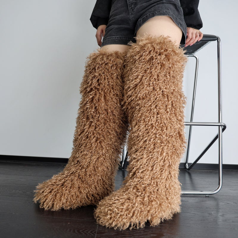 72Cm Ultra-High Imitation Shearling Snow Boots Thigh-High Over-The-Knee Boots Style Thigh High Boots - Image 1