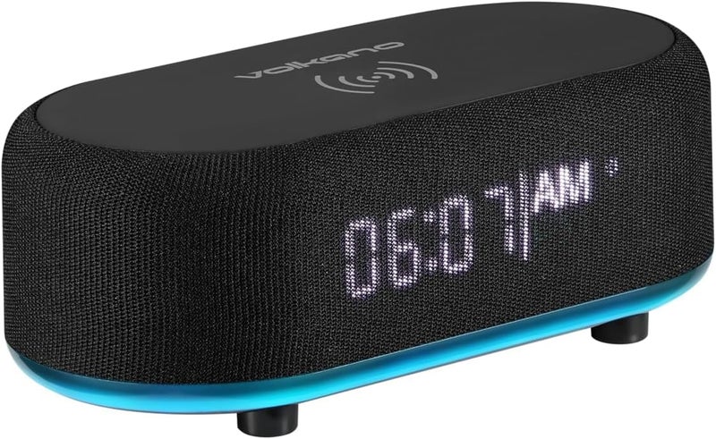 Volkano Bluetooth Speaker with Alarm Clock,15W Fast Wireless Charger for all smartphone, Bluetooth Version: V5.3, LED Display, Play Time: 45min 3 Hours, Battery 1200 mAh Black - Image 1