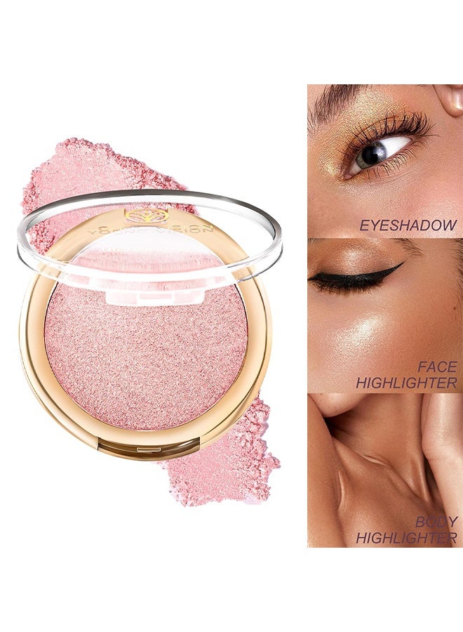 YOUNG VISION Highlighter，Baked Highlighter Powder Palette, Sheer Pearl Shimmer Shades for Face Highlighter Makeup, Rose/Pink Blush Powder, Highly Pigmented  #02 - Image 1