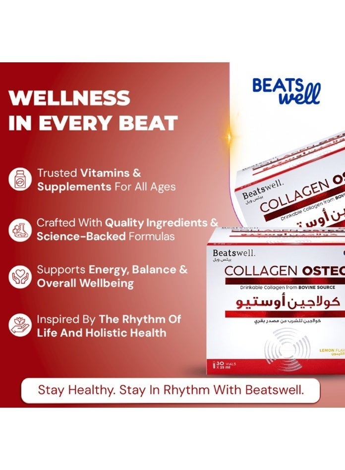 BeatsWell بياتسويل كولاجين أوستيو كولاجين بنكهة الليمون - 30 قارورة صالحة للشرب - Image 3