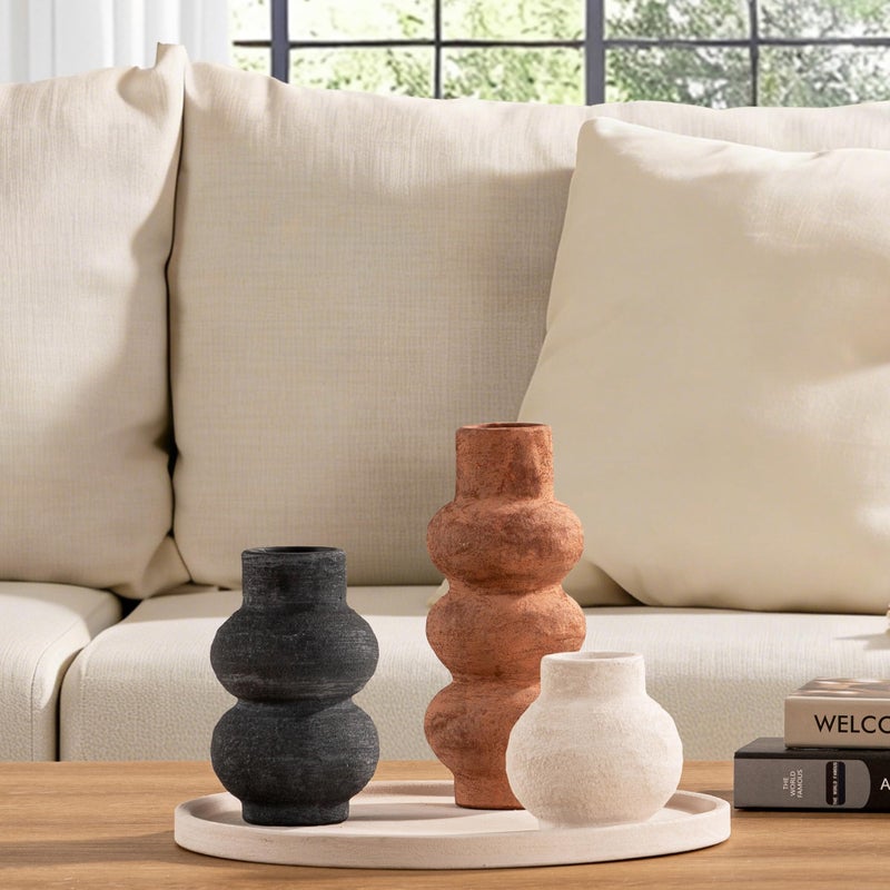 Vanselia Ceramic Vase Home Table Decor - Flower Vase Set of 3 Living Room Kitchen Decorations Farmhouse Modern Rustic Vases Decorative Centerpiece for Shelf Bedroom Office Bathroom Dining Coffee Desk - Image 4