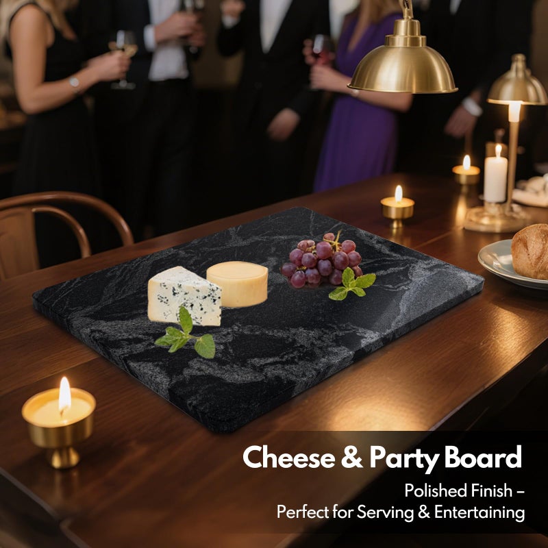 Lovdeco Marble Cutting Board, Pastry Board For Kitchen, Large Black With White Vine Marble Slab Gift With Non-Slip Feets, 16x20 Inch, 1 Piece - Image 3