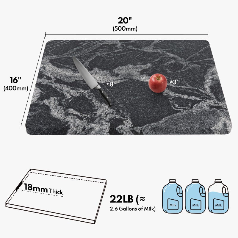 Lovdeco Marble Cutting Board, Pastry Board For Kitchen, Large Black With White Vine Marble Slab Gift With Non-Slip Feets, 16x20 Inch, 1 Piece - Image 2