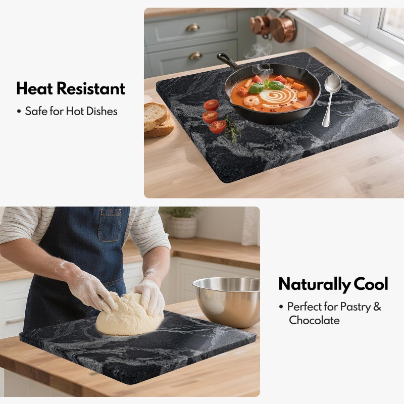 Lovdeco Marble Cutting Board, Pastry Board For Kitchen, Large Black With White Vine Marble Slab Gift With Non-Slip Feets, 16x20 Inch, 1 Piece - Image 5