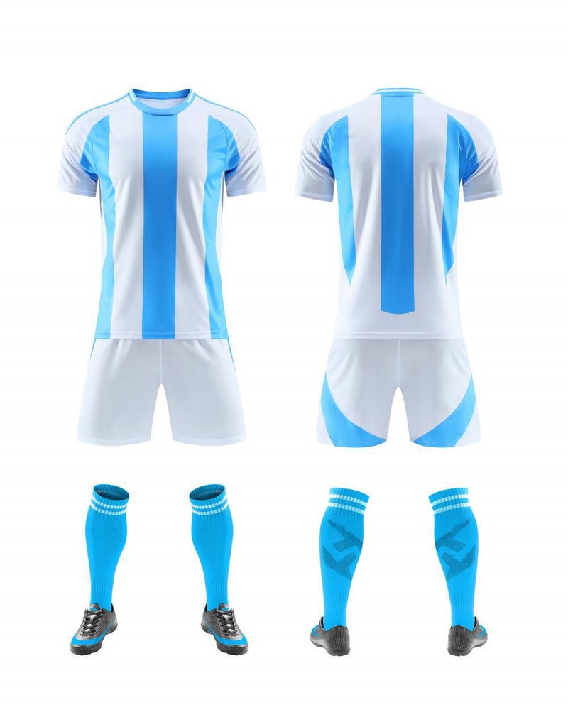 Generic Football Clothing suit Adult Childrens Summer Competition Sports Quick-drying Personalized Breathable Short-sleeved Jersey Summer Training Clothing Blue and white 