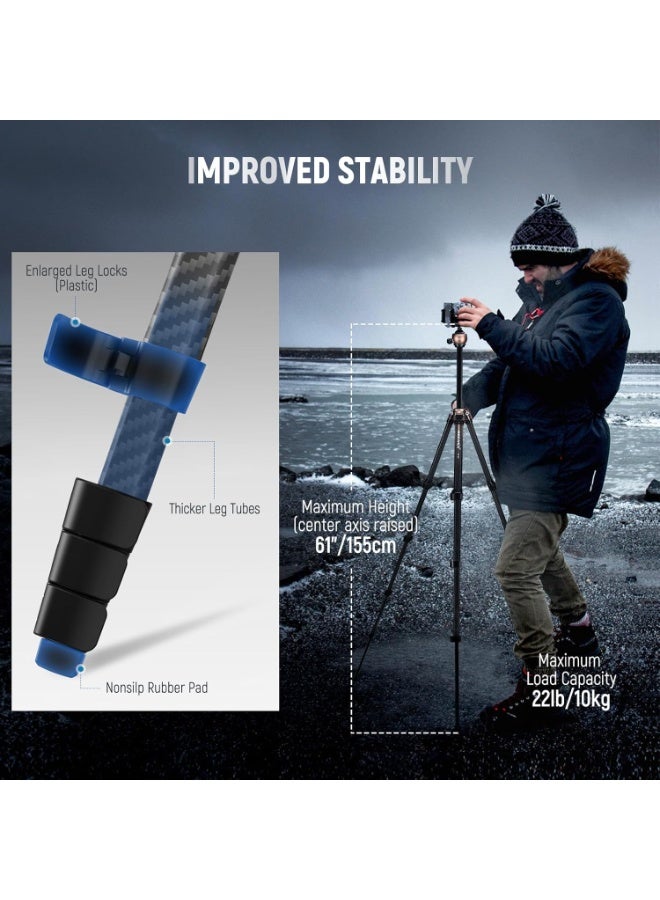 Neewer LT35 LiteTrip 61″ Carbon Fiber Travel Tripod with Panoramic Ball Head – Lightweight 1.13 kg, 22 lb Load Capacity, Arca QR & Phone Grip - Image 3