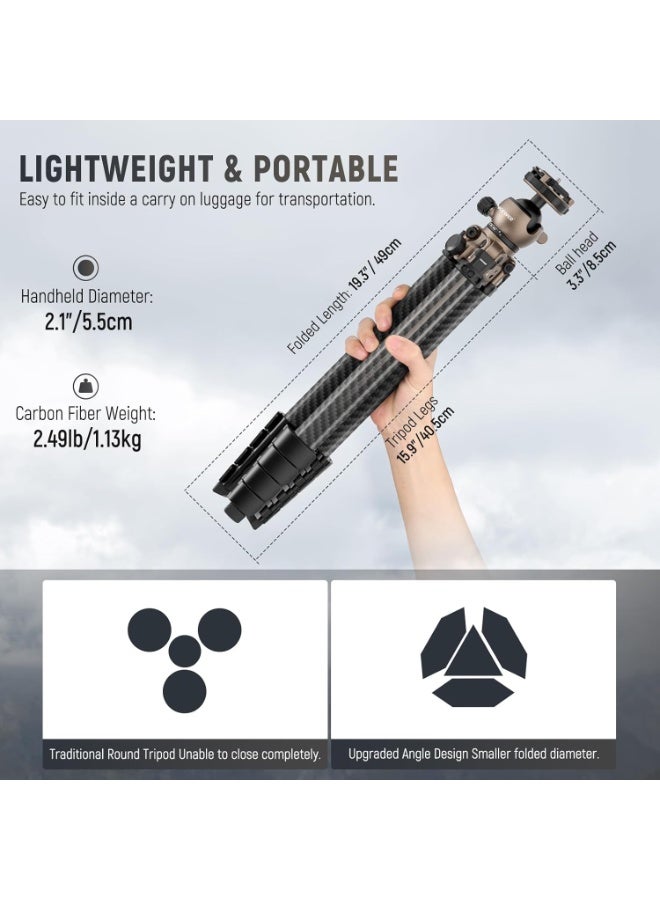 Neewer LT35 LiteTrip 61″ Carbon Fiber Travel Tripod with Panoramic Ball Head – Lightweight 1.13 kg, 22 lb Load Capacity, Arca QR & Phone Grip - Image 2