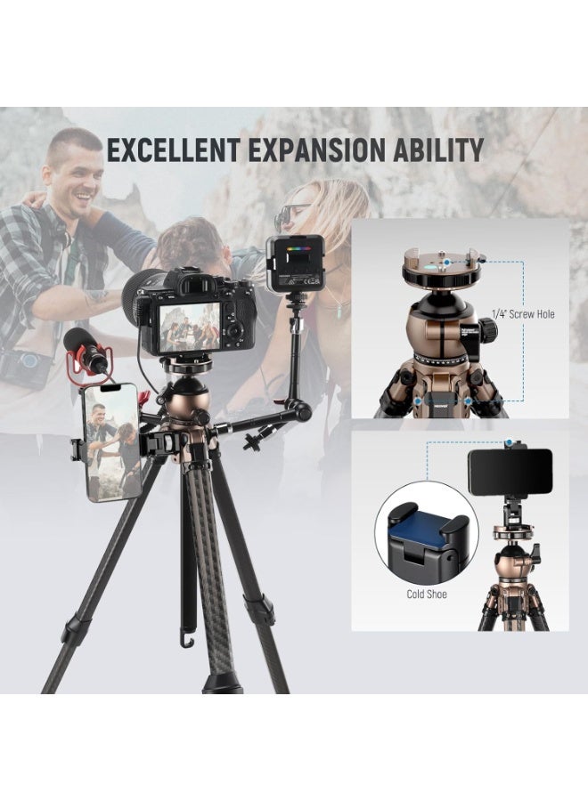 Neewer LT35 LiteTrip 61″ Carbon Fiber Travel Tripod with Panoramic Ball Head – Lightweight 1.13 kg, 22 lb Load Capacity, Arca QR & Phone Grip - Image 5