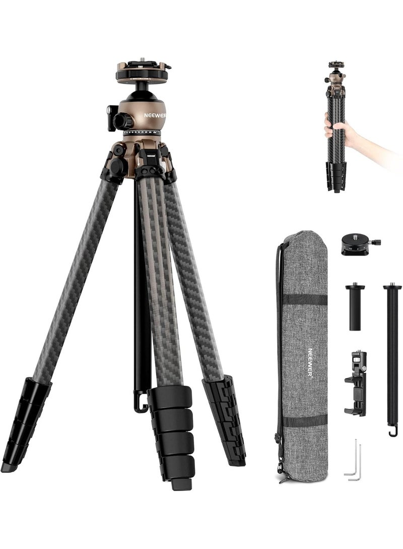 Neewer LT35 LiteTrip 61″ Carbon Fiber Travel Tripod with Panoramic Ball Head – Lightweight 1.13 kg, 22 lb Load Capacity, Arca QR & Phone Grip - Image 1
